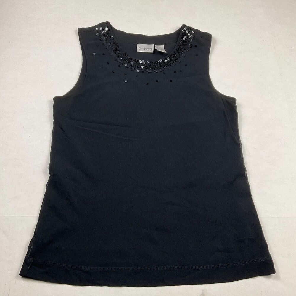 Chicos Black Embellished Sleeveless Tank Top Sequins Sparkle Stretch 0/Small